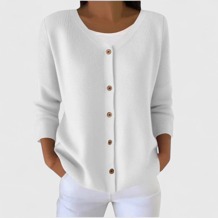 Knit Cardigan Green Women's V-Neck Button-Up Long Sleeve – Casual, Office, Everyday Layering