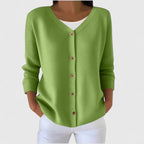 Knit Cardigan Green Women's V-Neck Button-Up Long Sleeve – Casual, Office, Everyday Layering