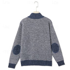 Knit Cardigan Men's Stand Collar Zip-Up Colour Block Fleece-Lined Sweater Jacket – Casual, Winter, Gift