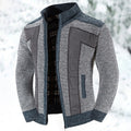Knit Cardigan Men's Stand Collar Zip-Up Colour Block Fleece-Lined Sweater Jacket – Casual, Winter, Gift