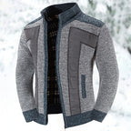 Knit Cardigan Men's Stand Collar Zip-Up Colour Block Fleece-Lined Sweater Jacket – Casual, Winter, Gift