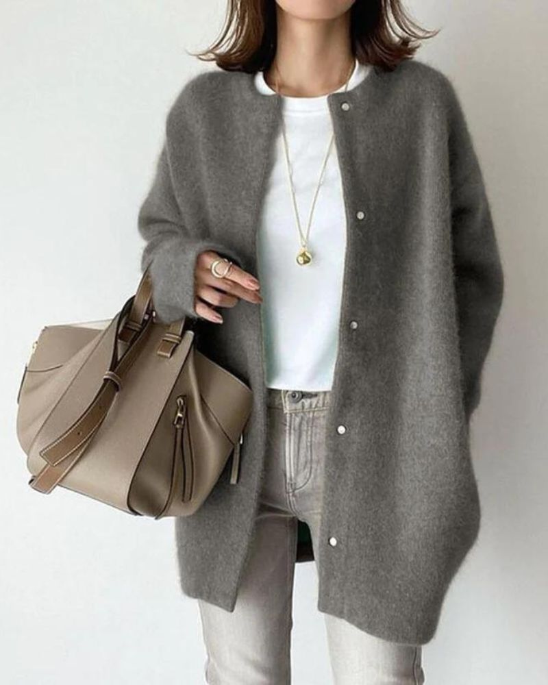 Knit Cardigan Oversized Women's Button-Up Long Sleeve – Casual, Office, Autumn Layering, Gift