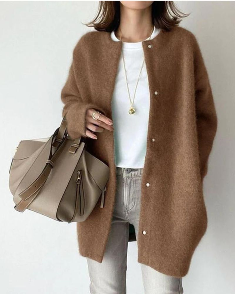 Knit Cardigan Oversized Women's Button-Up Long Sleeve – Casual, Office, Autumn Layering, Gift