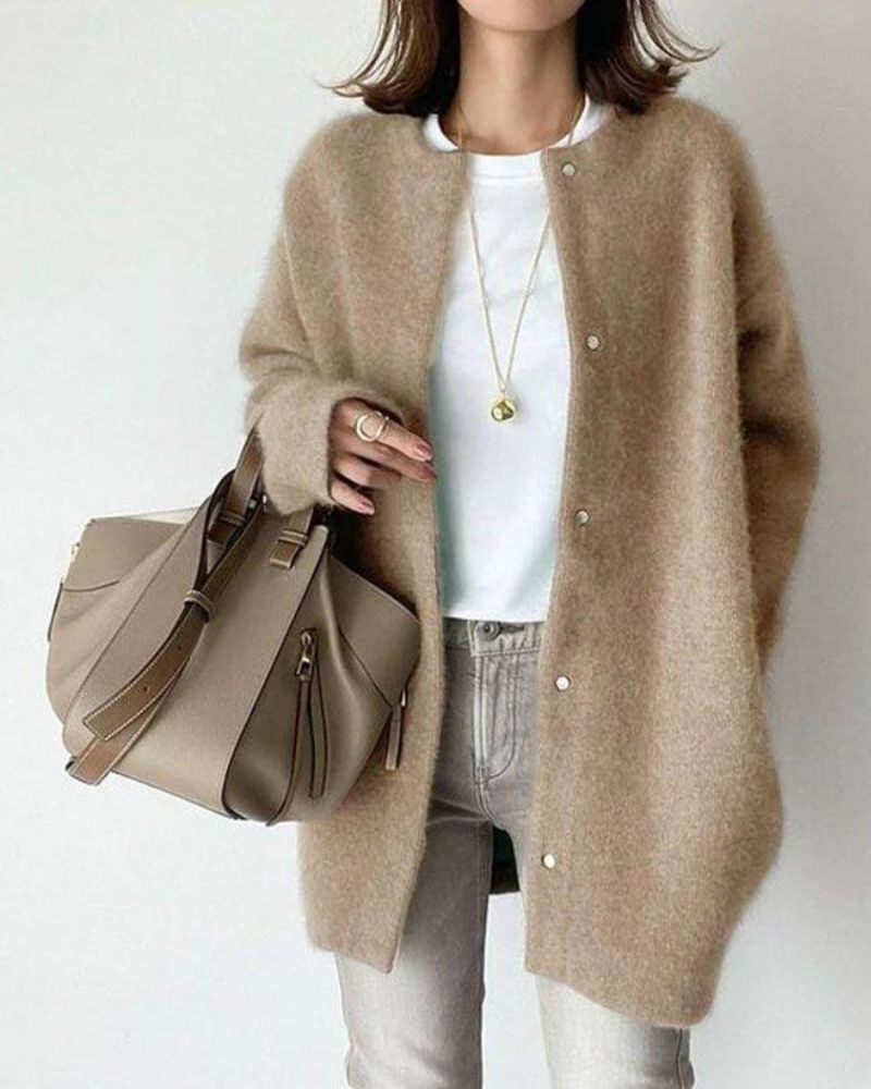 Knit Cardigan Oversized Women's Button-Up Long Sleeve – Casual, Office, Autumn Layering, Gift