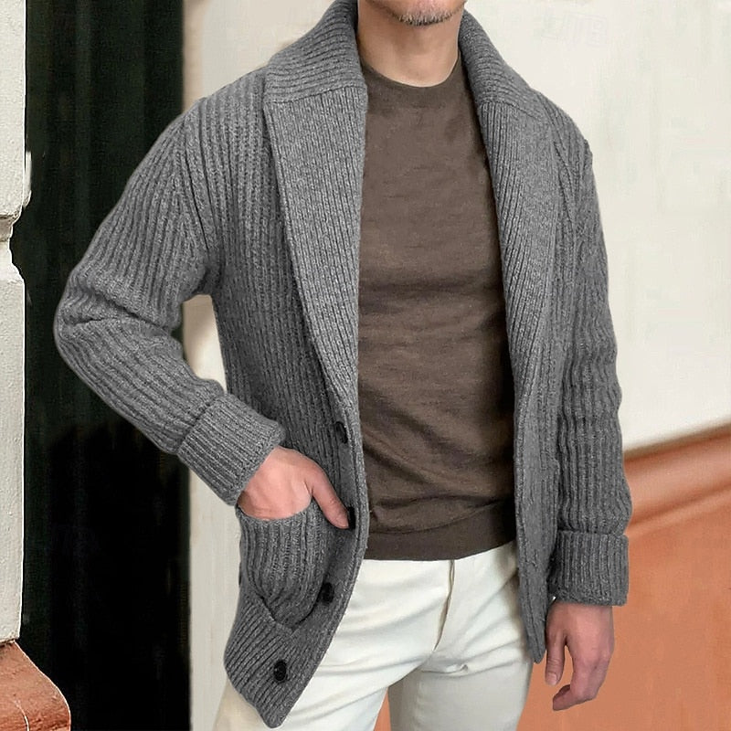 Knit Cardigan Ribbed Shawl Collar Men's – Casual, Office, Holiday, Gift · Werune