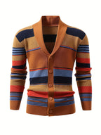 Knit Cardigan Striped Shawl Collar Men's Button-Up Sweater – Casual, Office, Holiday, Gift
