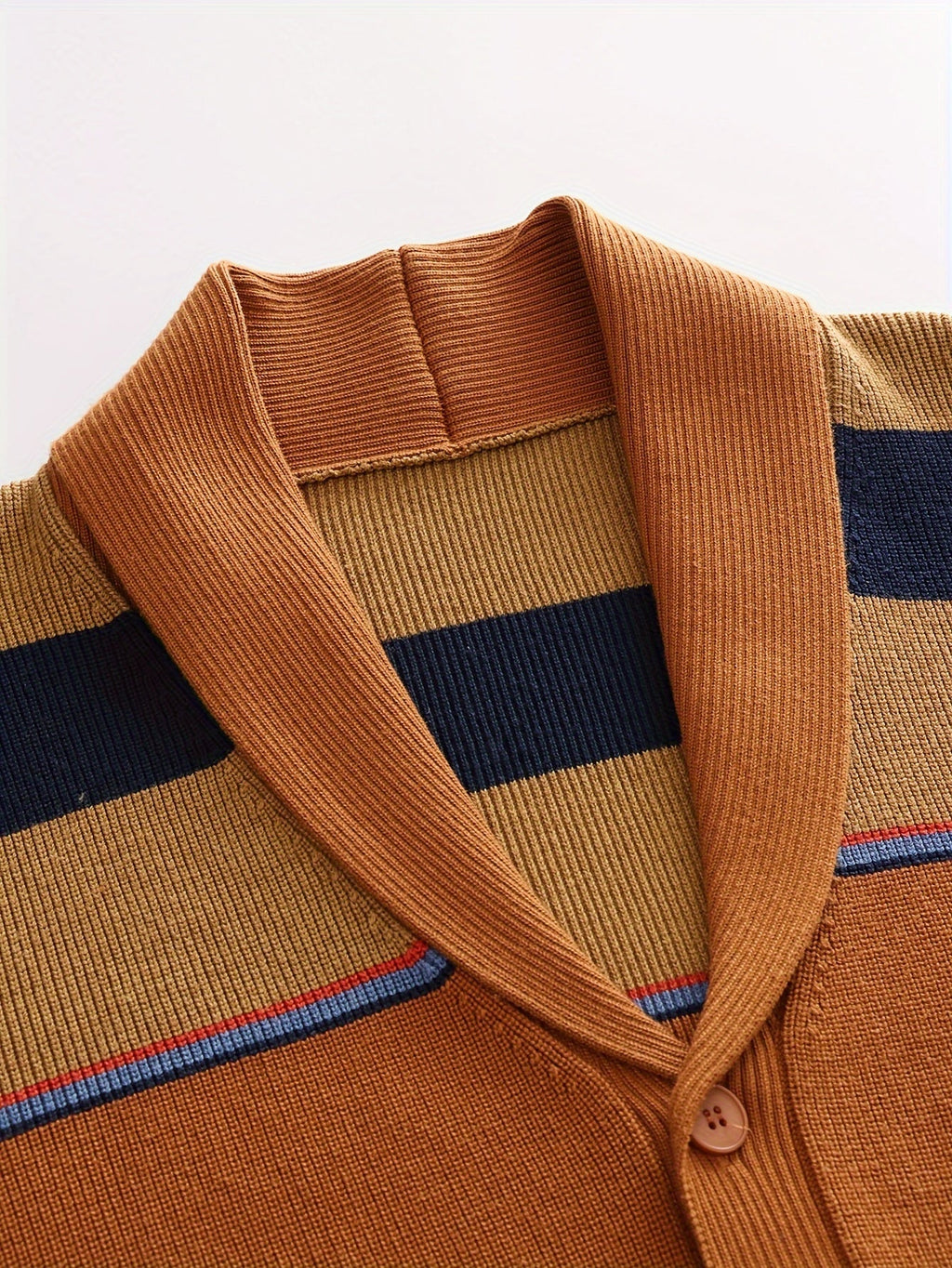 Knit Cardigan Striped Shawl Collar Men's Button-Up Sweater – Casual, Office, Holiday, Gift