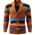 Knit Cardigan Striped Shawl Collar Men's Button-Up Sweater – Casual, Office, Holiday, Gift