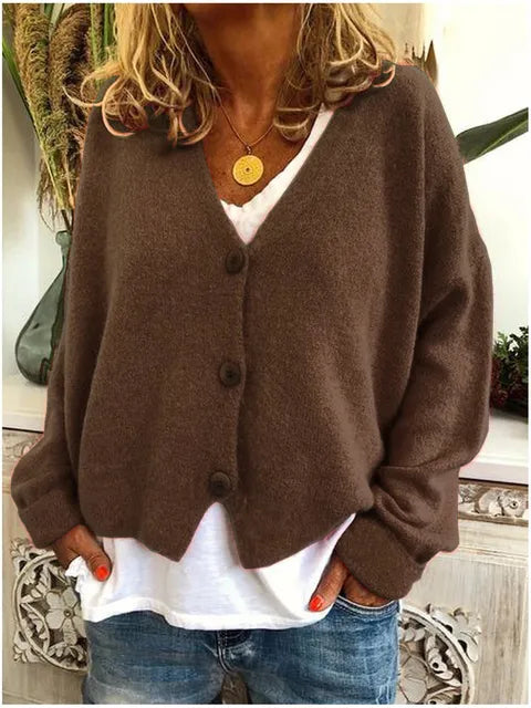 Knit Cardigan V-Neck Button-Up Women's Green – Casual, Office, Holiday, Gift · Werune