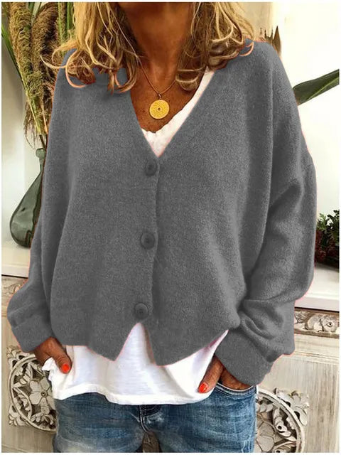 Knit Cardigan V-Neck Button-Up Women's Green – Casual, Office, Holiday, Gift · Werune