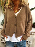 Knit Cardigan V-Neck Button-Up Women's Green – Casual, Office, Holiday, Gift · Werune