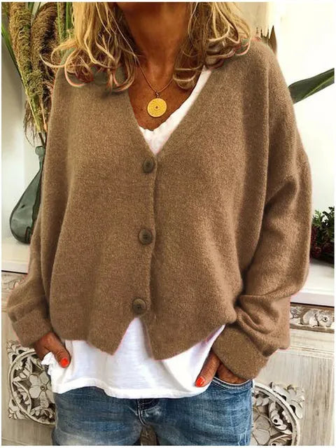 Knit Cardigan V-Neck Button-Up Women's Green – Casual, Office, Holiday, Gift · Werune