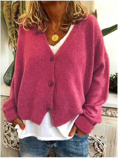 Knit Cardigan V-Neck Button-Up Women's Green – Casual, Office, Holiday, Gift · Werune