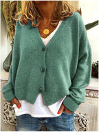Knit Cardigan V-Neck Button-Up Women's Green – Casual, Office, Holiday, Gift · Werune