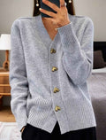 Knit Cardigan V-Neck Women's Long Sleeve Grey Heart Buttons – Casual, Office, Everyday, Gift