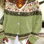 Knit Cardigan Women's Blue Aztec Pattern Button-Front V-Neck Sweater – Casual, Autumn, Office, Gift