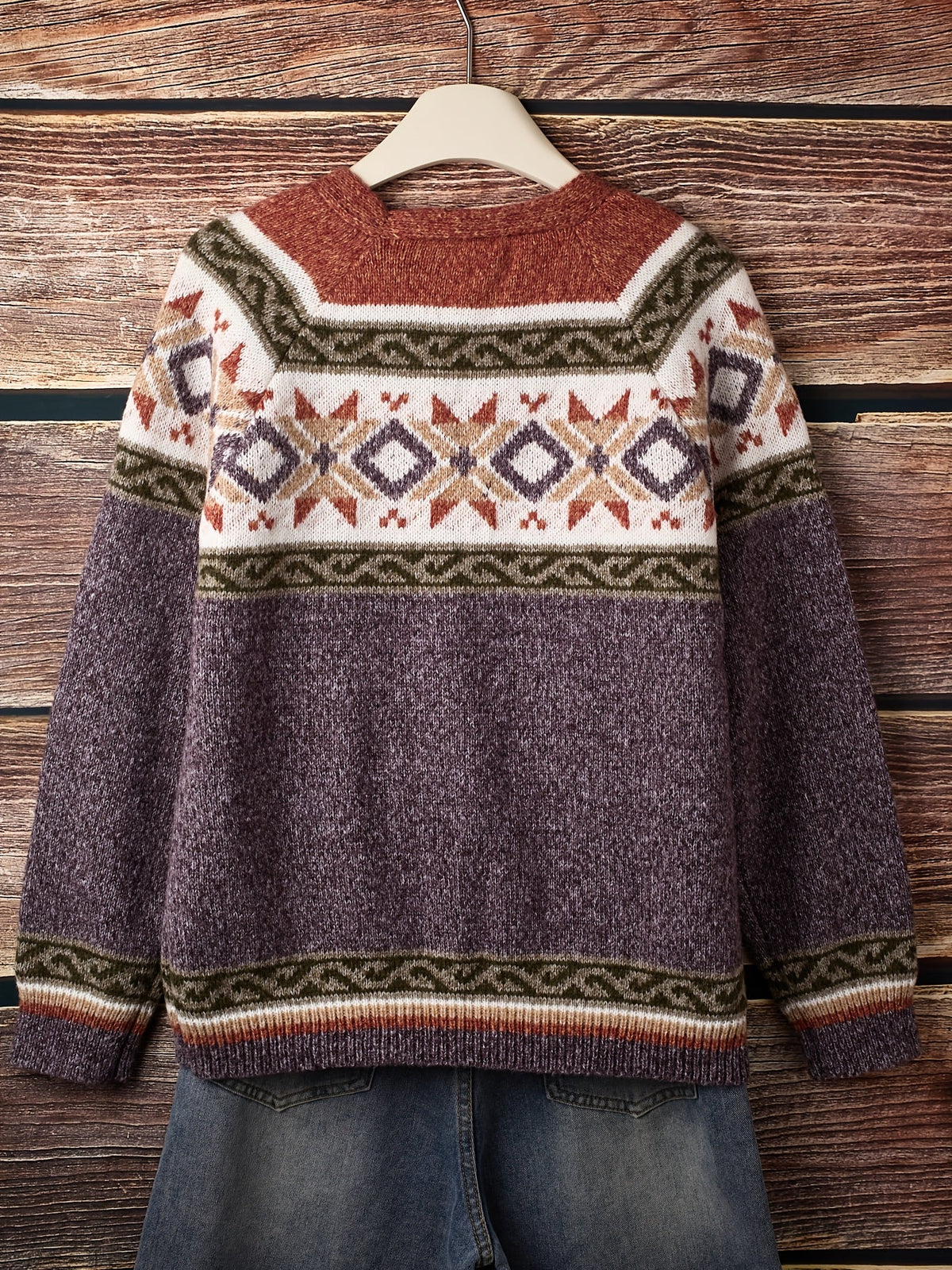 Knit Cardigan Women's Blue Aztec Pattern Button-Front V-Neck Sweater – Casual, Autumn, Office, Gift