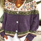 Knit Cardigan Women's Blue Aztec Pattern Button-Front V-Neck Sweater – Casual, Autumn, Office, Gift