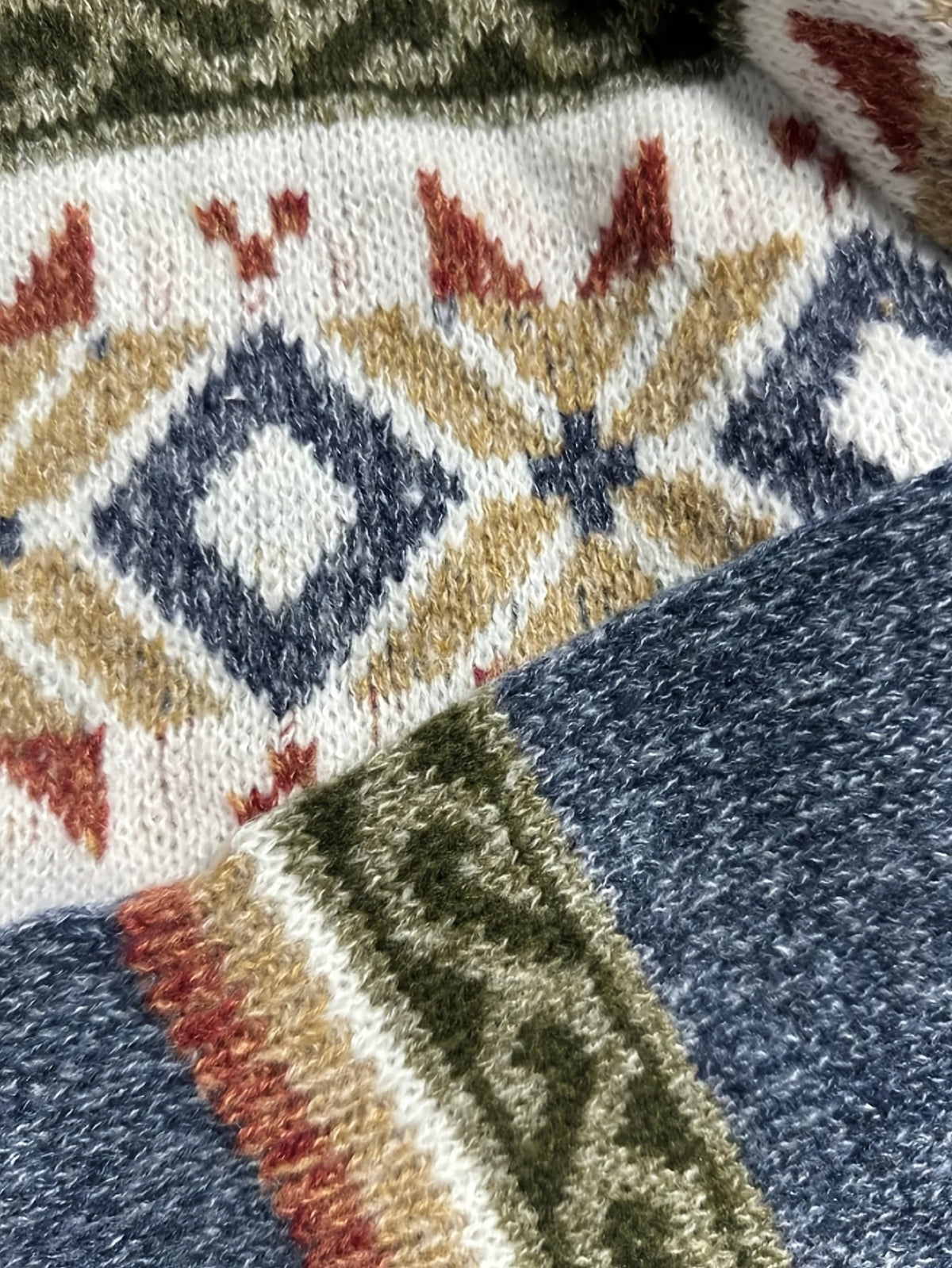 Knit Cardigan Women's Blue Aztec Pattern Button-Front V-Neck Sweater – Casual, Autumn, Office, Gift