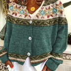 Knit Cardigan Women's Blue Aztec Pattern Button-Front V-Neck Sweater – Casual, Autumn, Office, Gift
