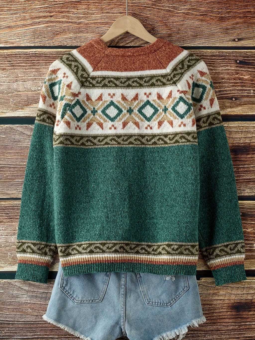 Knit Cardigan Women's Blue Aztec Pattern Button-Front V-Neck Sweater – Casual, Autumn, Office, Gift