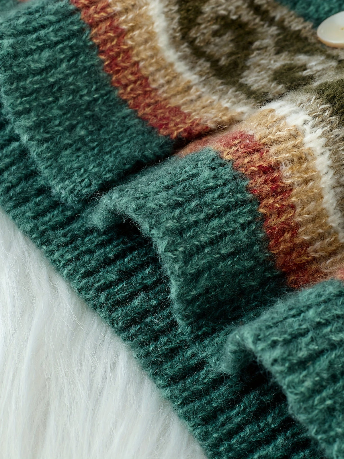 Knit Cardigan Women's Blue Aztec Pattern Button-Front V-Neck Sweater – Casual, Autumn, Office, Gift