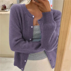Knit Cardigan Women's Grey Button-Front Round Neck Long Sleeve – Casual, Office, Layering, Gift