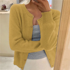 Knit Cardigan Women's Grey Button-Front Round Neck Long Sleeve – Casual, Office, Layering, Gift