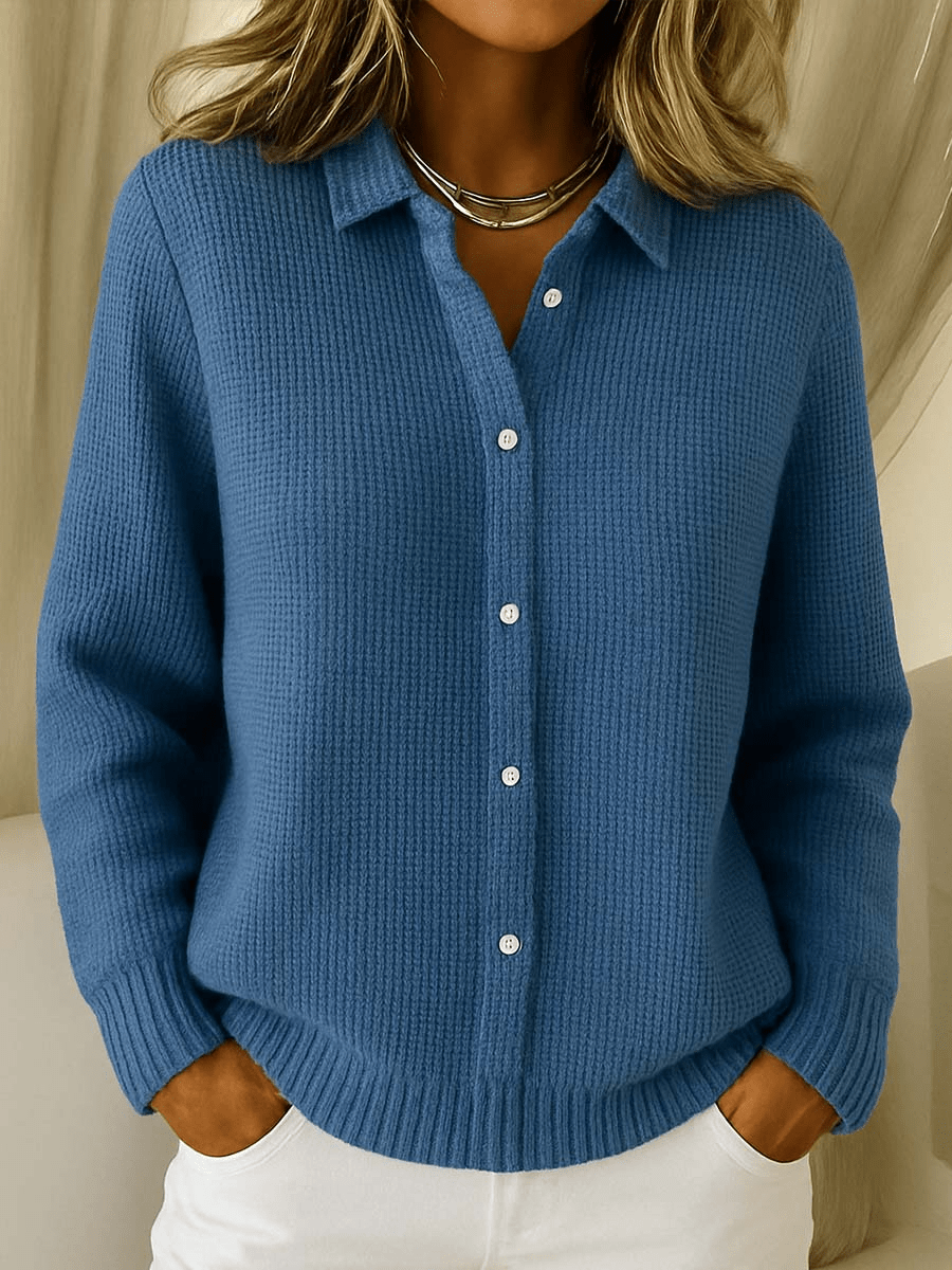 Knit Cardigan Women's Waffle Long Sleeve Button Front Light Blue Collared Sweater – Casual, Office, Gift