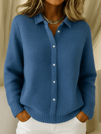 Knit Cardigan Women's Waffle Long Sleeve Button Front Light Blue Collared Sweater – Casual, Office, Gift
