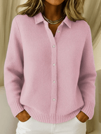 Knit Cardigan Women's Waffle Long Sleeve Button Front Light Blue Collared Sweater – Casual, Office, Gift