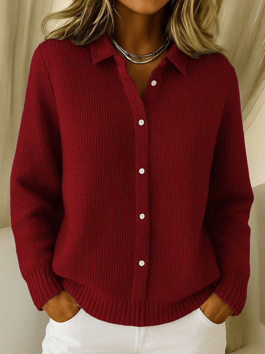 Knit Cardigan Women's Waffle Long Sleeve Button Front Light Blue Collared Sweater – Casual, Office, Gift