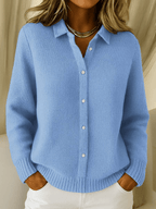 Knit Cardigan Women's Waffle Long Sleeve Button Front Light Blue Collared Sweater – Casual, Office, Gift