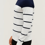 Knit Crewneck Jumper Striped White Blue Men's Long Sleeve Pullover – Casual, Office