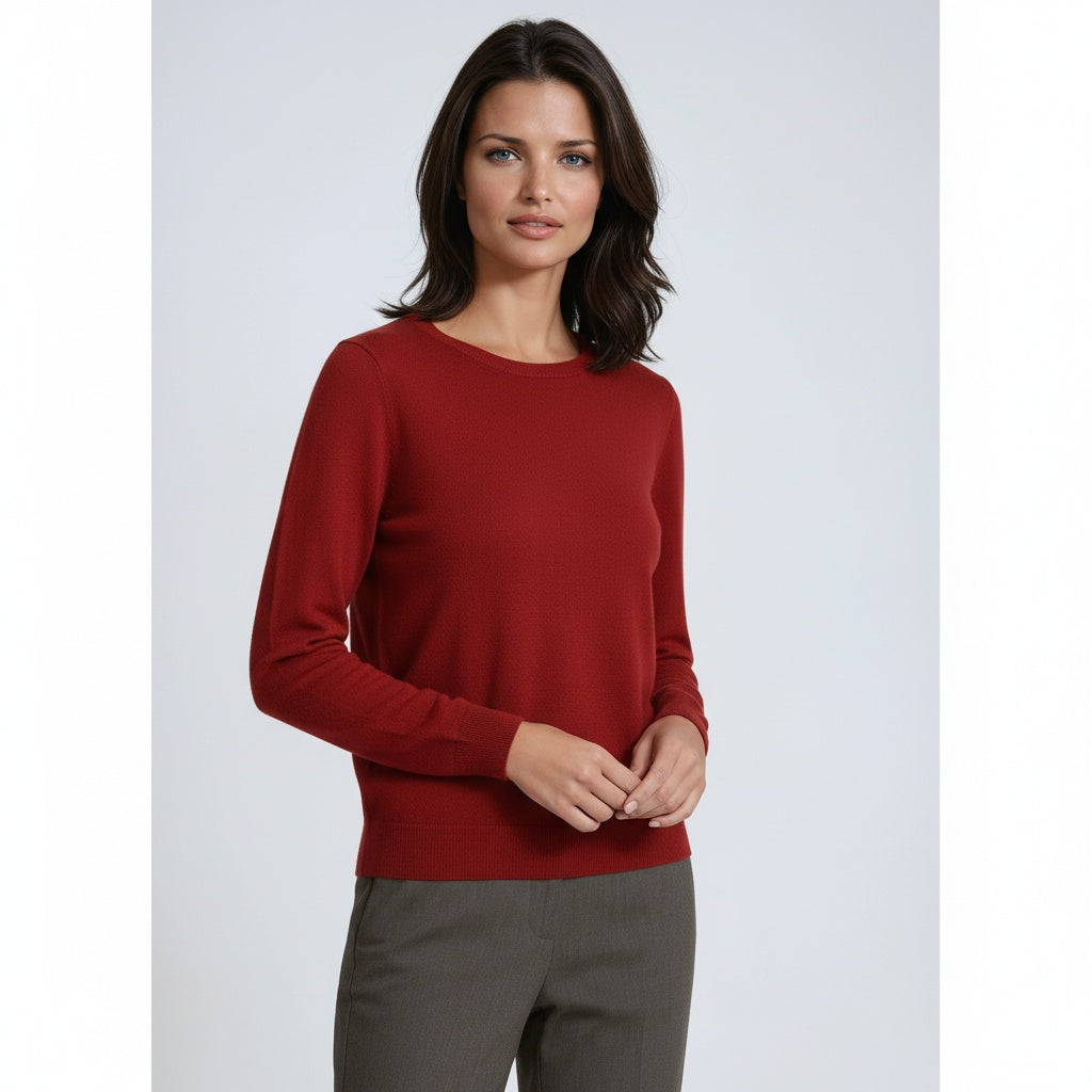 Knit Jumper Beige Women's Crew Neck Long Sleeve Textured Pullover – Casual, Office, Gift