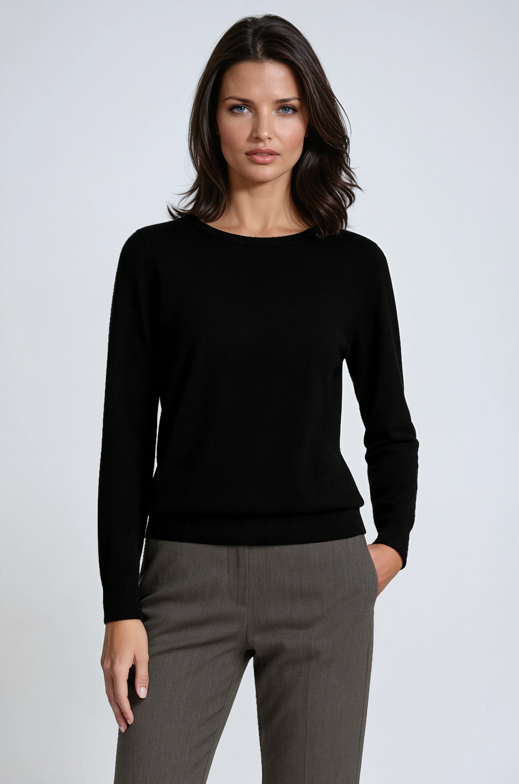 Knit Jumper Beige Women's Crew Neck Long Sleeve Textured Pullover – Casual, Office, Gift