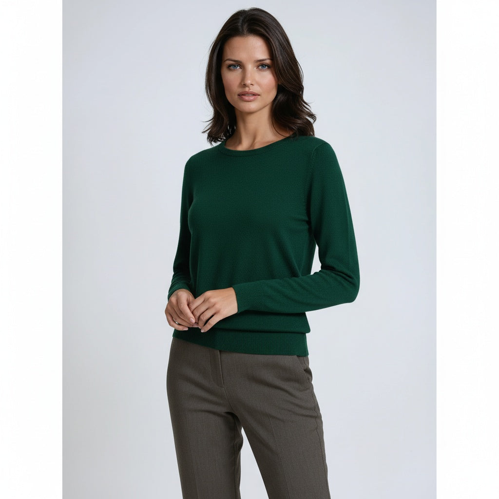 Knit Jumper Beige Women's Crew Neck Long Sleeve Textured Pullover – Casual, Office, Gift