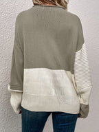 Knit Jumper Colour Block Ribbed Women's High Neck Oversized Pullover – Casual, Office, Holiday, Gift