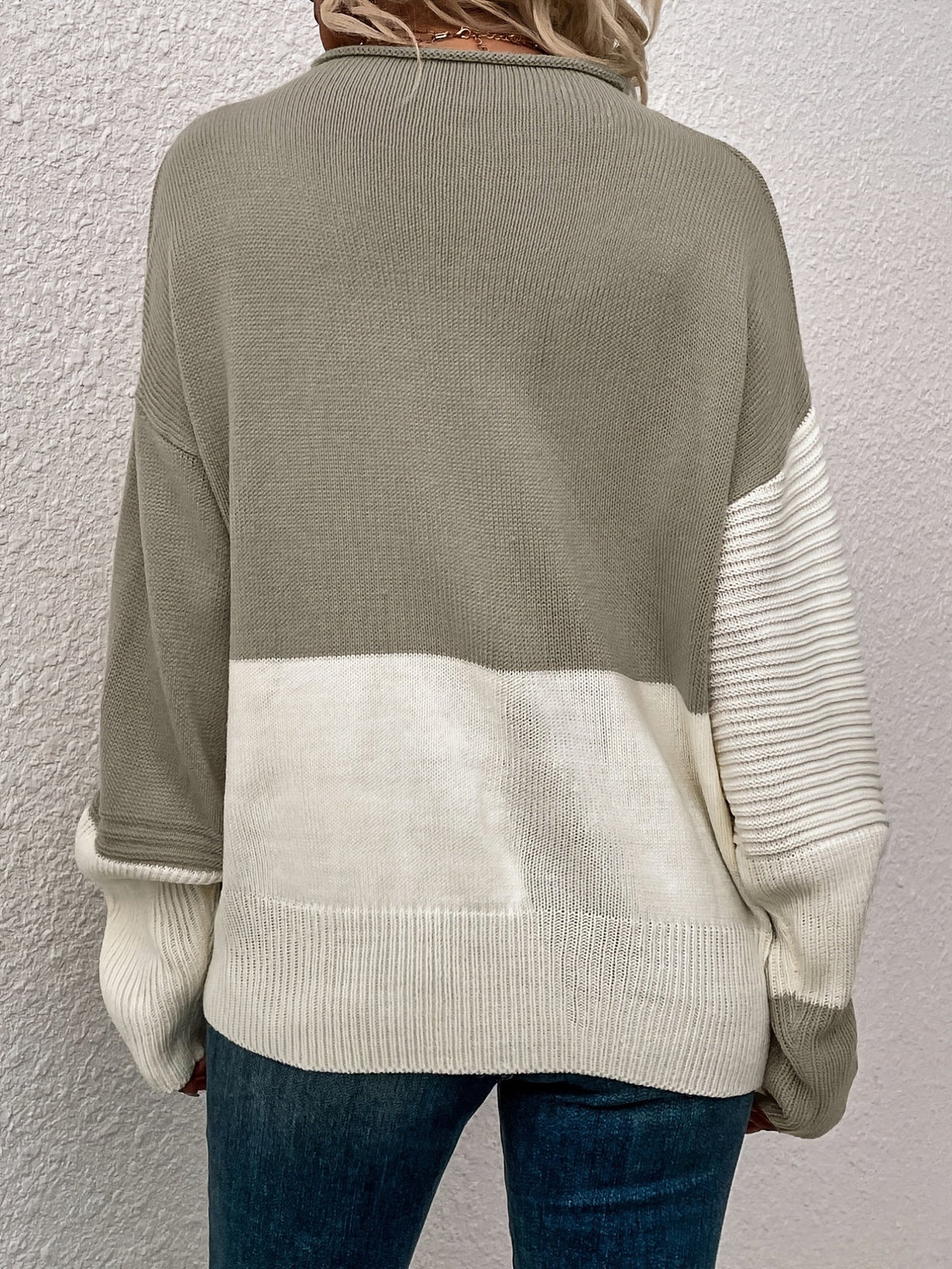 Knit Jumper Colour Block Ribbed Women's High Neck Oversized Pullover – Casual, Office, Holiday, Gift
