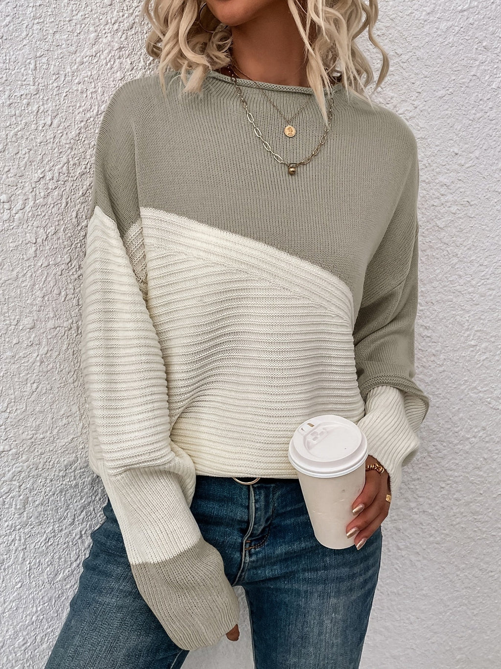 Knit Jumper Colour Block Ribbed Women's High Neck Oversized Pullover – Casual, Office, Holiday, Gift