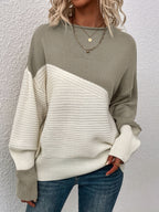Knit Jumper Colour Block Ribbed Women's High Neck Oversized Pullover – Casual, Office, Holiday, Gift