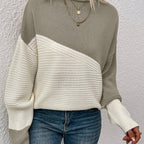 Knit Jumper Colour Block Ribbed Women's High Neck Oversized Pullover – Casual, Office, Holiday, Gift