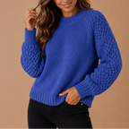 Knit Jumper Cream Textured Crew Neck Women's Long Sleeve Sweater – Casual, Office, Winter, Gift