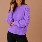Knit Jumper Cream Textured Crew Neck Women's Long Sleeve Sweater – Casual, Office, Winter, Gift