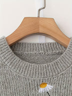 Knit Jumper Daisy Floral Embroidered Long Sleeve Crew Neck Women's – Casual, Office, Autumn Layering