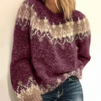 Knit Jumper Fair Isle Pattern Blue Women's Chunky Sweater – Casual, Winter Warm Everyday Wear