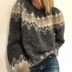 Knit Jumper Fair Isle Pattern Blue Women's Chunky Sweater – Casual, Winter Warm Everyday Wear