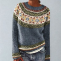 Knit Jumper Fair Isle Pattern Green Women's – Casual, Winter Layering Sweater for Everyday and Office Wear