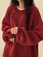 Knit Jumper Grey Oversized Women's Crew Neck Drop-Shoulder – Casual, Office · Werune