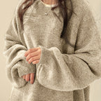 Knit Jumper Grey Oversized Women's Crew Neck Drop-Shoulder – Casual, Office · Werune